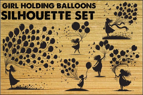 Download Girl with Balloons Silhouette Set - Balloons Collection