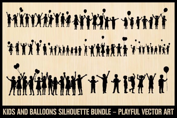 Download Kids with Balloons Silhouette Pack - Balloons Collection