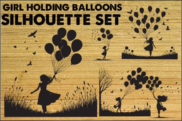 Download Girl with Balloons Silhouette Set - Balloons Collection