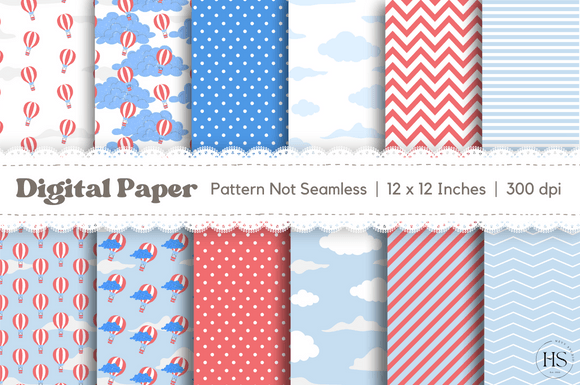 Download 12 Hot Air Balloons Digital Paper Pack - Balloons Collection
