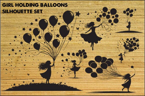 Download Girl with Balloons Silhouette Set - Balloons Collection
