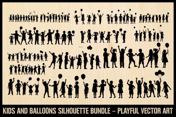 Download Kids with Balloons Silhouette Pack - Balloons Collection