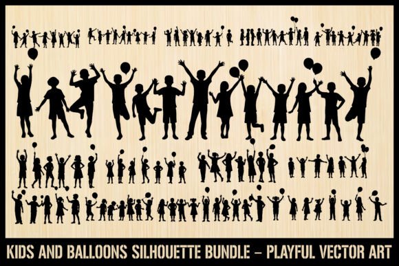 Download Kids with Balloons Silhouette Pack - Balloons Collection