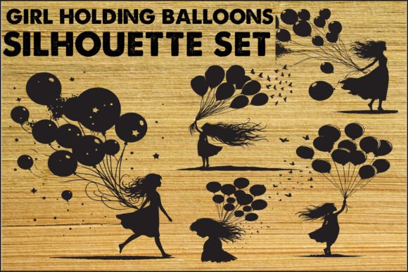 Download Girl with Balloons Silhouette Set - Balloons Collection
